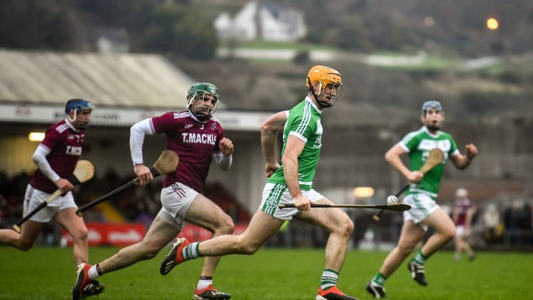 Colin Fennelly of Ballyhale Shamrocks in action against Seán Cassidy of Slaughtneil during the AIB GAA Hurling All-Ireland Senior Club Championship semi-final between Ballyhale Shamrocks and Slaughtnell at Pairc Esler in Newry, Co. Down.