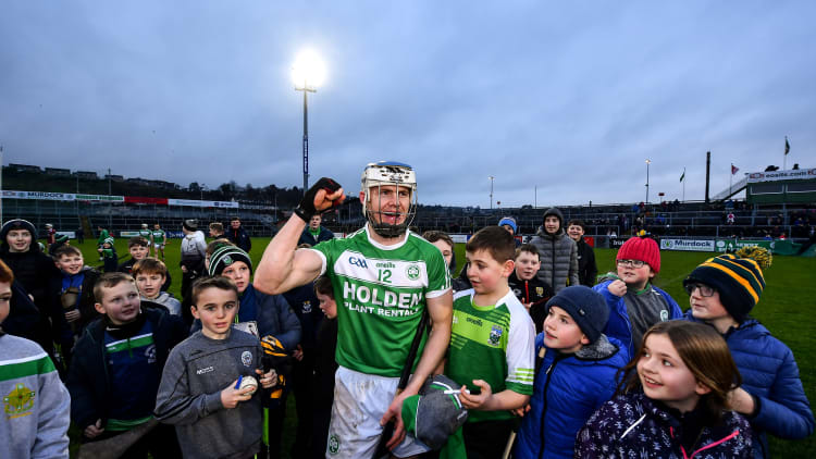 Ballyhale Shamrocks' TJ Reid celebrates with supporters following Sunday's AIB All Ireland Club Championship Semi-Final win over Slaughtneil at Páirc Esler.