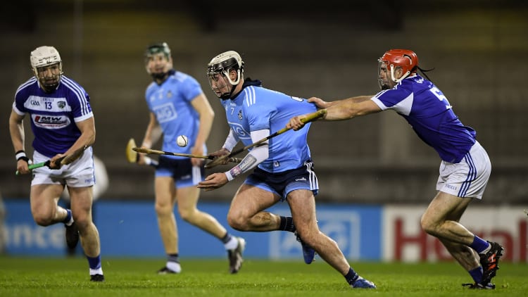 Jake Malone of Dublin in action against Jake Kelly of Laois during the 2020 Walsh Cup Round 2 match between Dublin and Laois at Parnell Park in Dublin.