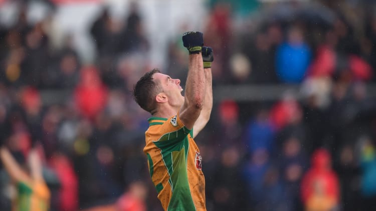 Jason Leonard celebrates after Corofin's 2019 Galway SFC Final replay win over Tuam Stars.