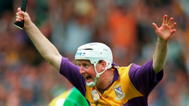 Tom Dempsey celebrates after scoring a goal in the 1996 All Ireland SHC Final for Wexford against Limerick.
