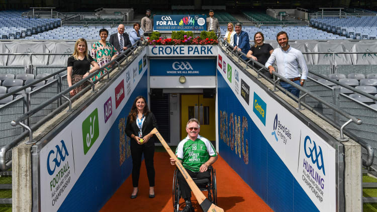 In attendance at the announcement of the GAA's first National Inclusive Fitness Day at Croke Park in Dublin are, clockwise from left, Aoife Reilly, GAA Healthy Club Administrator, MEP Maria Walsh, Brian Armitage, Chairman, GAA For All National Committee, Anne Rabbitte T.D., Minister of State, Department of Children, Disability, Equality and Integration with responsibility for Disability, GAA Ambassador and Westmeath footballer Boidu Sayeh, GAA Ambassador and Leitrim hurler Zak Moradi, Karen Coventry of Special Olympics, Niall Muldoon, Ombudsman for Children, Caroline Flynn, BeLonG To Youth Services, GAA Community and Health Manager Colin Regan, Leinster wheelchair hurler Sean Bennett, and GAA Diversity and Inclusion officer Geraldine McTavish.