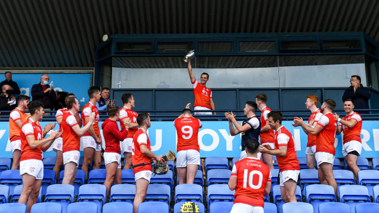 Cuala captain Darragh O'Connell lifts The New Ireland Assurance Company Perpetual Challenge Cup after the Dublin County Senior Hurling Championship Final match between Ballyboden St Enda's and Cuala at Parnell Park in Dublin.