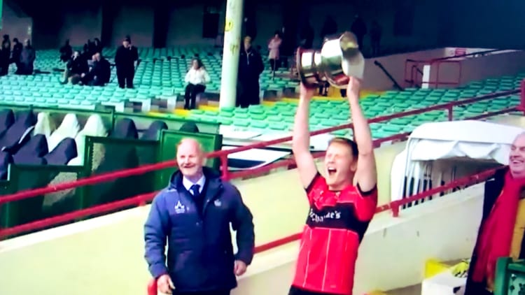 Shane Doherty lifts the Cup for Adare after victory over Ballylanders in the Limerick SFC Final.