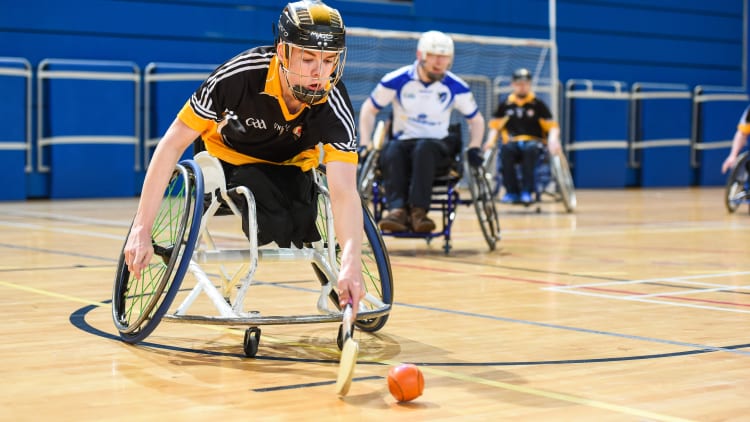 Conn Nagle in action for the Ulster Wheelchair Hurling team.