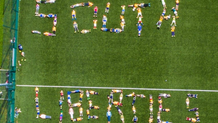 An aerial shot of South Liberties GAA club Academy players.