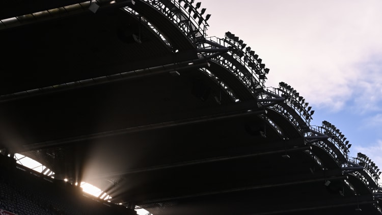 Sunlight streams through the roof of the Cusack Stand prior to the 2020 GAA Hurling All-Ireland Senior Championship Final match between Limerick and Waterford at Croke Park in Dublin.