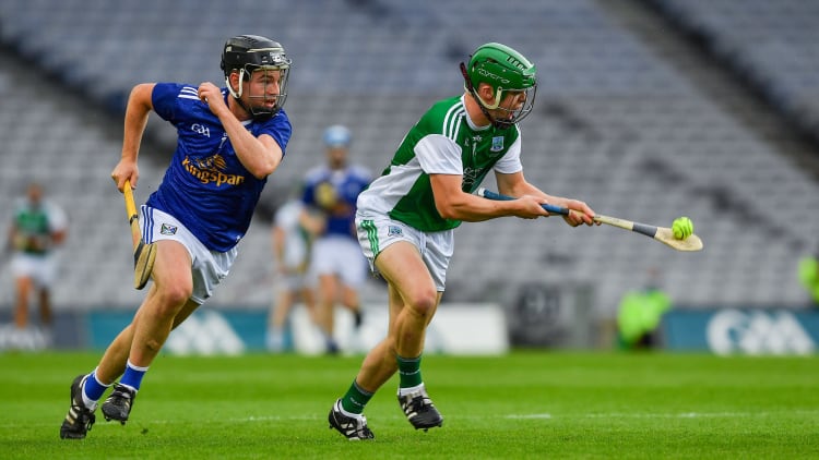 Tom Keenan, Fermanagh, and Cillian Sheanon, Cavan, in action during the Lory Meagher Cup Final at Croke Park.