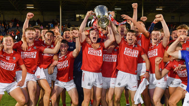 Cork players celebrate with the cup after the GAA Hurling All-Ireland U20 Championship Final match between Cork and Galway at Semple Stadium in Thurles, Tipperary.