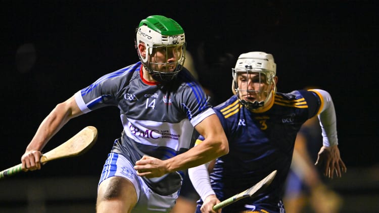 Ciarán Kirwan, WIT, in Electric Ireland Fitzgibbon Cup action against Andrew Dunphy, DCU Dóchas Éireann.