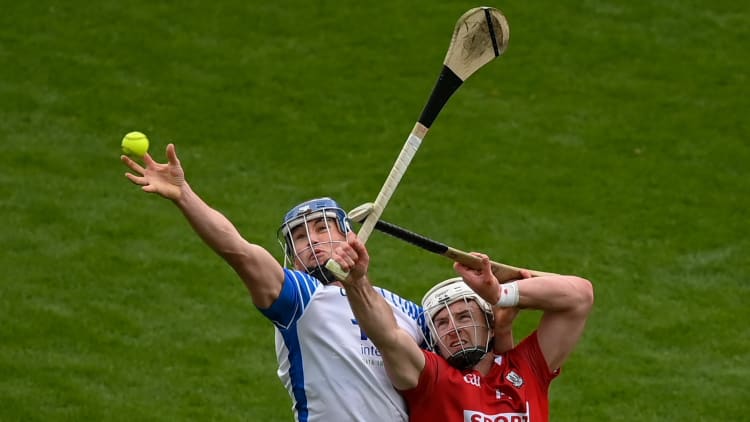 Conor Prunty, Waterford, and Patrick Horgan, Cork, in Allianz Hurling League action last year.