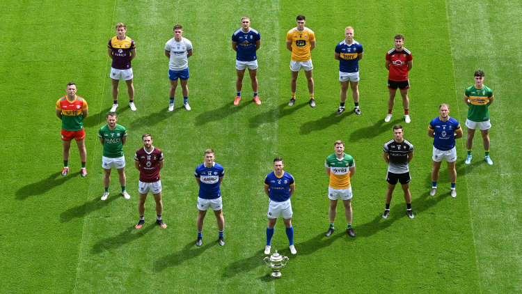 In attendance are; front row, from left, Darragh Foley of Carlow, Declan McCusker of Fermanagh, Kevin Maguire of Westmeath, Evan O’Carroll of Laois, Mickey Quinn of Longford, Johnny Moloney of Offaly, Niall Murphy of Sligo, Dean Healy of Wicklow and Mark Diffley of Leitrim. Back row from left, Martin O’Connor of Wexford, Conor Murray of Waterford, Killian Clarke of Cavan, Conor Stewart of Antrim, Teddy Doyle of Tipperary and Barry O’Hagan of Down during the Tailteann Cup launch at Croke Park in Dublin.