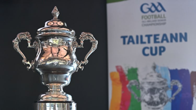 A general view of the trophy during the Tailteann Cup launch at Croke Park in Dublin.