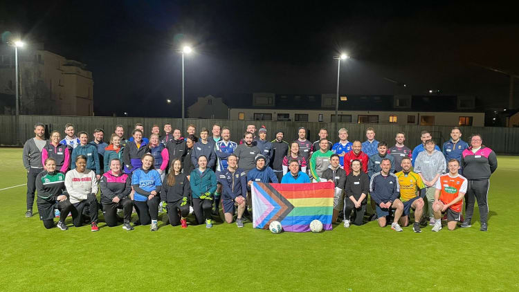 Players who took part in a Na Gaeil Aeracha social kick-out taster session.
