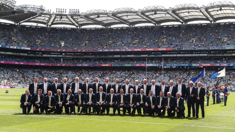 The 1995 & 1997 All-Ireland Senior Hurling Championship winning Clare team before the GAA Hurling All-Ireland Senior Championship Final match between Kilkenny and Limerick at Croke Park in Dublin.