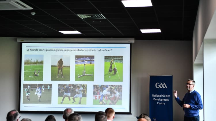 The GAA launched the new GAA standards of synthetic pitches at the GAA National Games Development Centre in Abbotstown. Pictured at the launch is Technical Director of the European Synthetic Turf Council Alastair Cox.