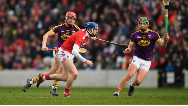 Cormac Murphy of Cork in action against Paul Morris of Wexford during the Allianz Hurling League Division 1A Round 2 match between Cork and Wexford at Páirc Uí Chaoimh in Cork.