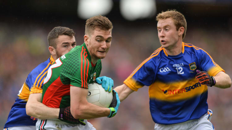 Tipperary's Brian Fox in action against Mayo's Conor O'Shea in the 2016 All-Ireland SFC semi-final.