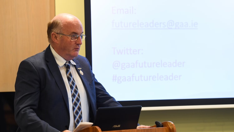 Uachtarán Chumann Lúthchleas Gael John Horan speaking at the GAA/PDST Future Leaders TY Programme Launch at Croke Park.