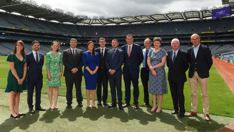 The Insurance Department GAA and Marsh Ireland (pictured l to r): Amy Coll, John Kavanagh, Sinead Leavy, Ciarán McKenna, Aisling McLaughlin, Tom Ryan, Rory Egan, Ciaran Whelan, Mike O’Donoghue (Chair National R&I Committee) Ciara Clarke, Paul Doyle (MD Corporate Practice Marsh Ireland) and Kieran McHugh.