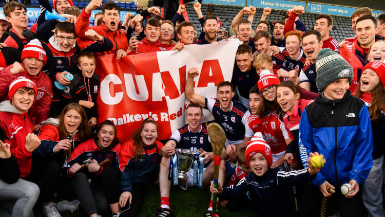 Cuala players and supporters celebrating at Parnell Park.