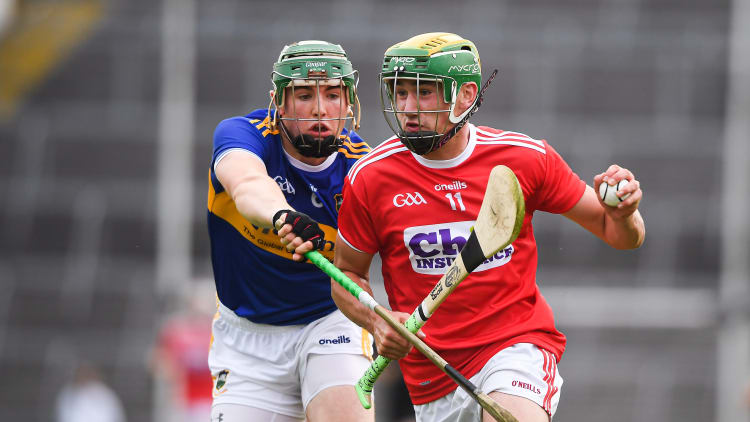 Brian Roche of Cork in action against Paddy Cadell of Tipperary during the Bord Gáis Energy GAA Hurling All-Ireland U20 Championship Final match between Cork and Tipperary at LIT Gaelic Grounds in Limerick.