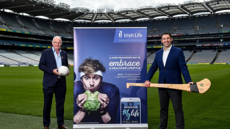 Uachtarán Chumann Lúthchleas Gael John Horan and Irish Life CEO Declan Bolger pictured at the launch of the MyLife GAA Healthy Clubs Steps Challenge at Croke Park.