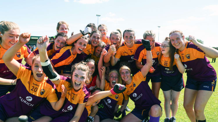 Wexford players celebrate after their TG4 All-Ireland Ladies Football Intermediate Championship Semi-Final win over Roscommon.