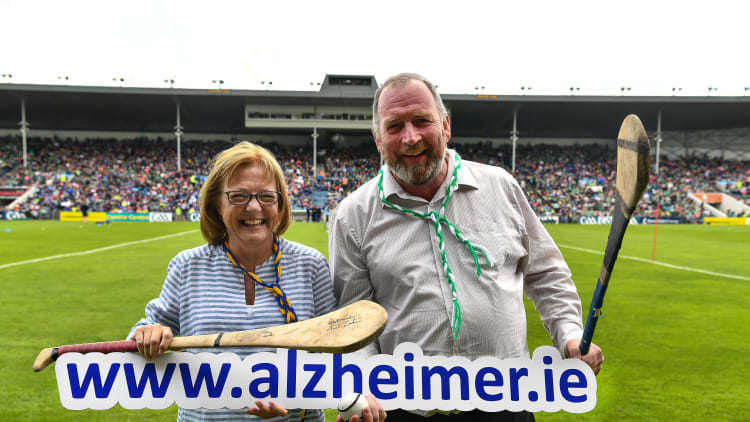 Pictured at the launch of the Tipperary v Limerick Legends Hurling Clash in aid of The Alzheimer Society of Ireland, which will be held on Saturday, September 7th 2019 (5.00pm Throw-In) during World Alzheimer’s Month 2019, are dementia advocates, Kathy Ryan and Kevin Quaid, at Semple Stadium in Thurles, Tipperary.