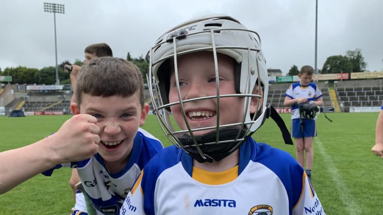 Cluainín Iomaint players celebrate after their victory in Final 1 of the 2019 Táin Óg Hurling League.