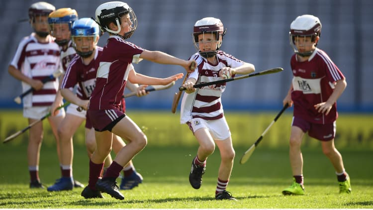 Caolan Whitman, second right, age 11, of Slaughtneil, Co. Derry, during the 2019 Littlewoods Ireland Ulster GAA Go Games Provincial Days’ in Croke Park in Dublin.