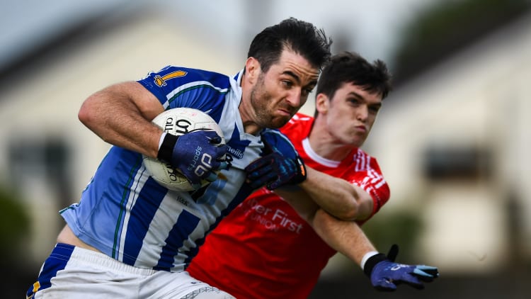 Michael Darragh Macauley of Ballyboden St Enda's in action against Ciaran Kyne of Clontarf during the Dublin County Senior Football Championship Round 1 match between Ballyboden St Endas and Clontarf at Pairc Uí Mhurchu in Dublin.