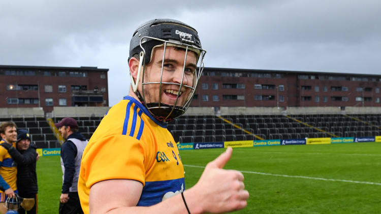 Tony Kelly of Clare celebrates after the GAA Hurling All-Ireland Senior Championship Qualifier Round 2 match between Wexford and Clare at MW Hire O'Moore Park in Portlaoise, Laois.