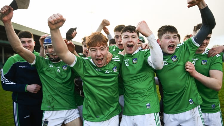 Limerick players celebrate following the Electric Ireland Munster GAA Hurling Minor Championship Final match between Limerick and Tipperary at LIT Gaelic Grounds in Limerick.