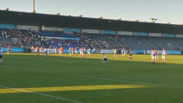 The Wicklow footballers celebrate after victory over Dublin in this evening's Electric Ireland Leinster Minor Football Championship match at Parnell Park.