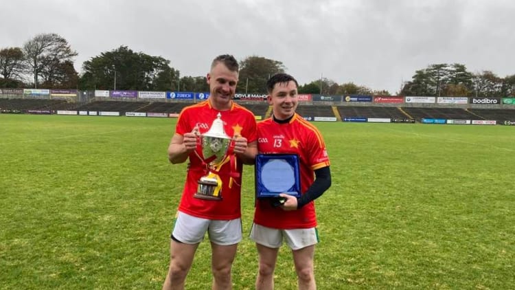Starlights captain Rory O’Connor, left, and Man of the Match, Darragh Pepper, pictured after today's County SFC Final victory over Castletown.