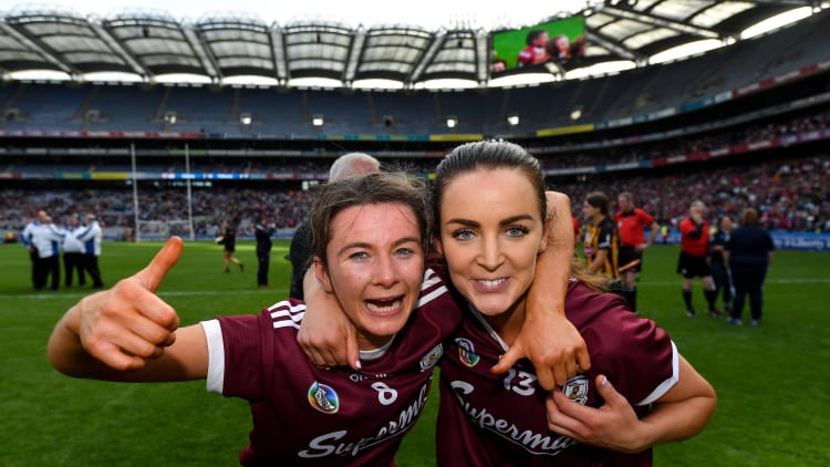 Aoife Donohue and Noreen Coen celebrate at Croke Park.