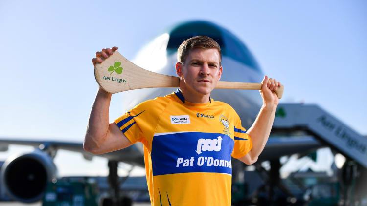 Podge Collins of Clare pictured at Dublin Airport where Aer Lingus, in partnership with the GAA and GPA, unveiled the one-of-a-kind customised playing kit for the Fenway Hurling Classic which takes place at Fenway Park in Boston on November 18th.