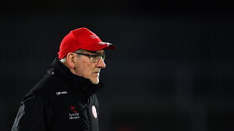 Mickey Harte watching Tyrone's Allianz Football League win over Cavan on Saturday.