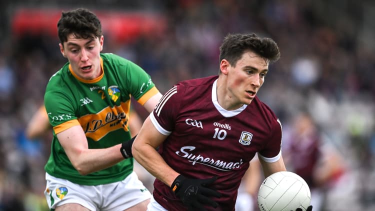 Finnian Ó Laoi, Galway, and Mark Diffley, Leitrim, in Connacht SFC action at Pearse Stadium.