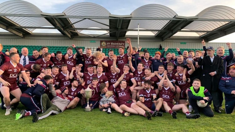 The St. Brendan's players and management celebrate after their 2-10 to 2-8 win over Seán McDermotts (Warwickshire) in the All-Britain final at McGovern Park in London.