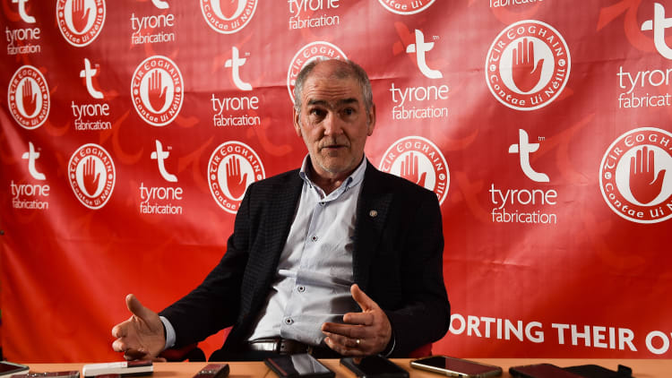 Tyrone manager Mickey Harte pictured at a press event ahead of the All Ireland SFC Final.