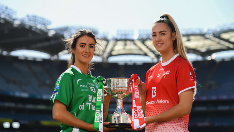 Fermanagh's Joanne Doonan and Louth's Kate Flood pictured ahead of the TG4 All Ireland Ladies Junior Football Final at Croke Park.