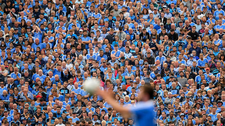 Supporters watching the 2018 All Ireland SFC Semi-Final between Galway and Dublin from Hill 16.