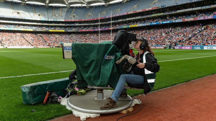 A general view of a television camera operator during the 2017 GAA Football All-Ireland Senior Championship Round 4B match between Down and Monaghan at Croke Park in Dublin.