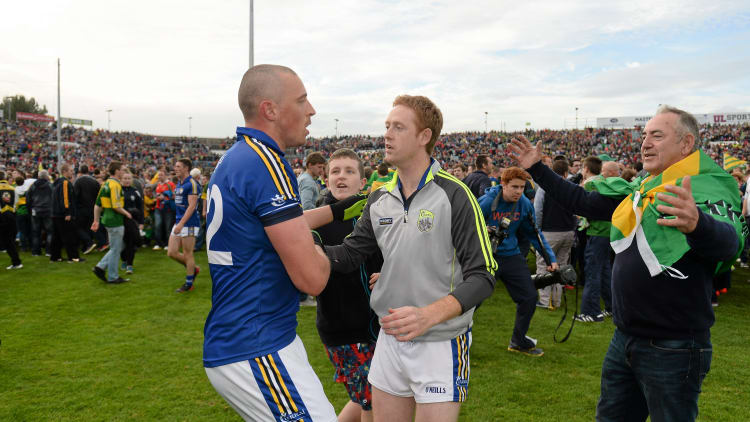 Kieran Donaghy agus Colm Cooper ag céiliúradh i 2014.