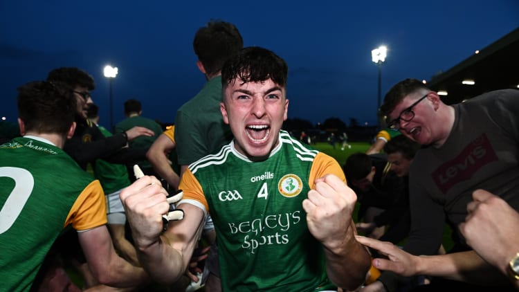 Conall Devlin of Dungannon Thomas Clarkes celebrates following their victory in the Tyrone County Senior Football Championship Final match between Trillick St. Macartan’s and Dungannon Thomas Clarkes at Healy Park in Omagh, Tyrone.