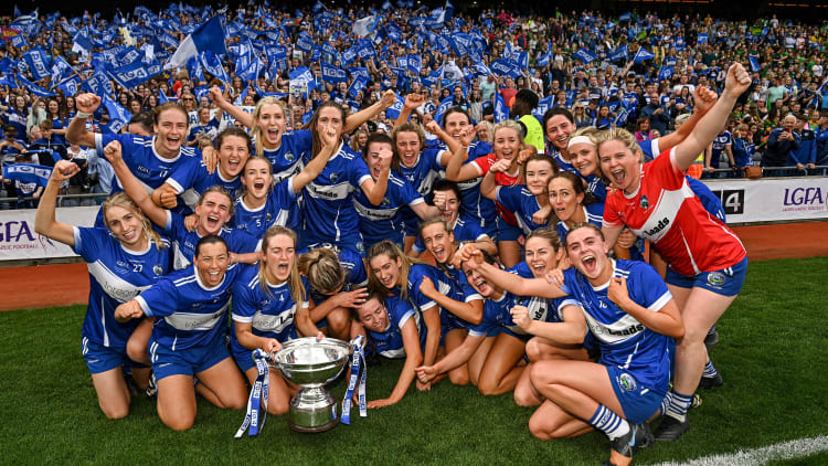 Laois players celebrating at Croke Park.